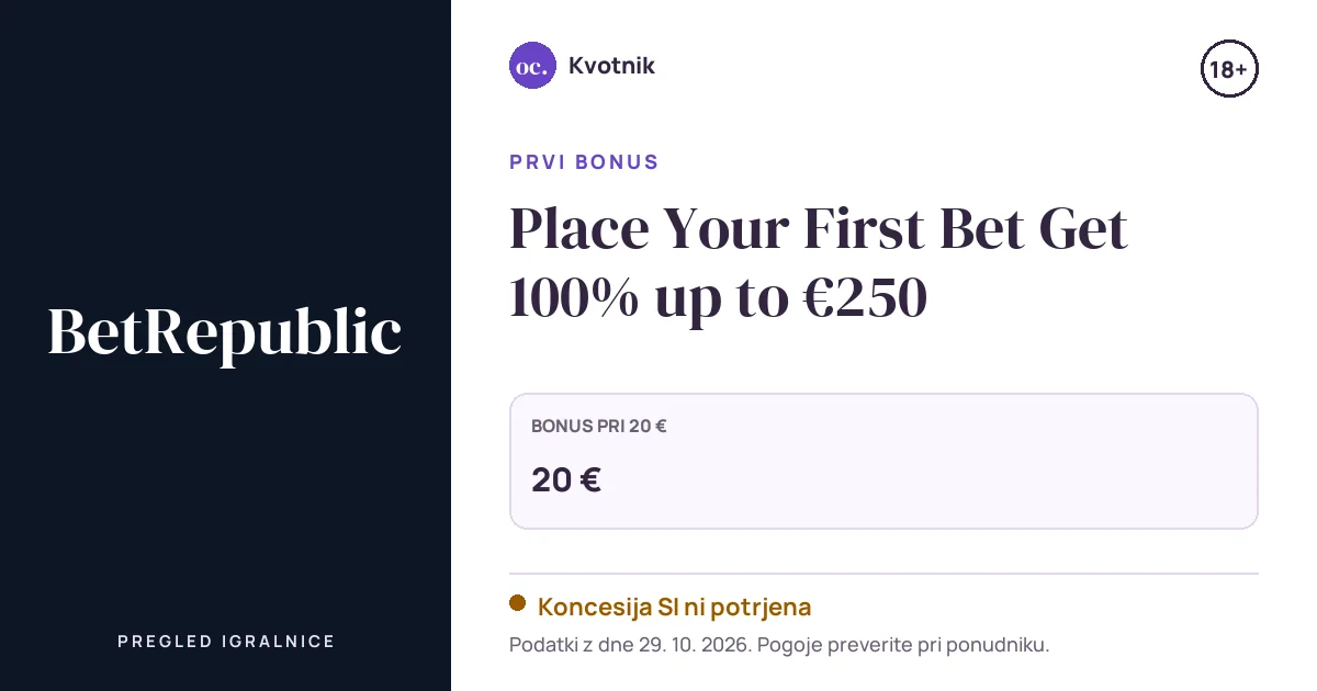 Bonus BetRepublic: Place Your First Bet Get 100% up to €250